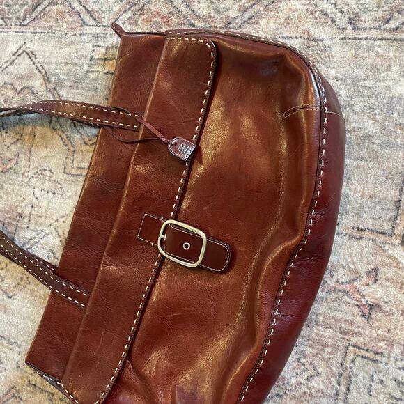 VTG El Portal Y2K Brown Leather Contrast Stitching Big Buckle Shoulder Bag EUC - Picture 4 of 13